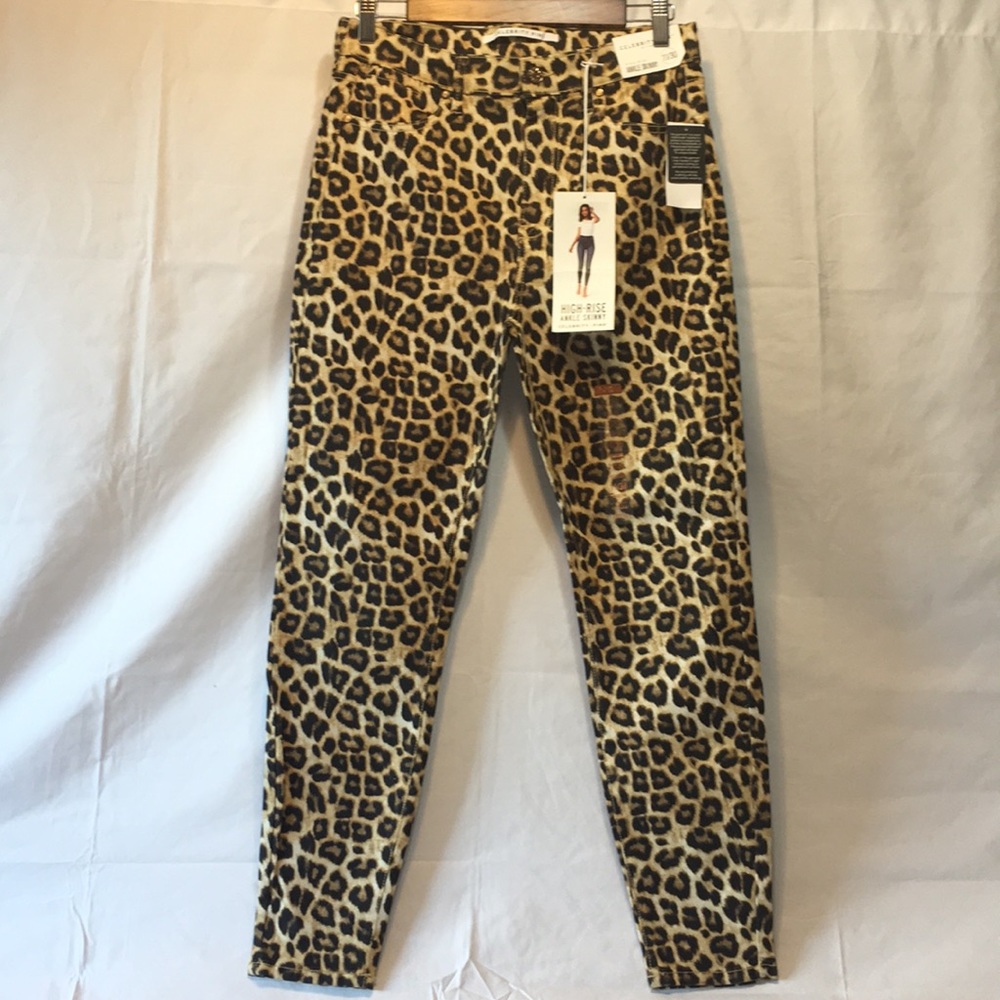 Celebrity Pink High Rise Leopard Print Jeans - Tan Black Brown